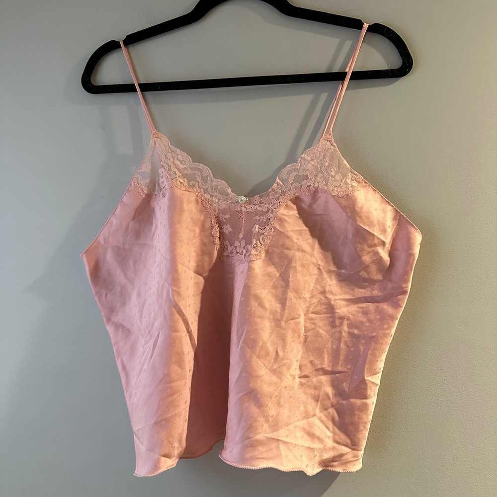 Vintage Victorias Secret Gold Label Pink Lace Satin Camisole Top Large‎ USA Made